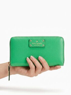Kate Spade New York Green Pebbled Leather Large Zip Around Wallet